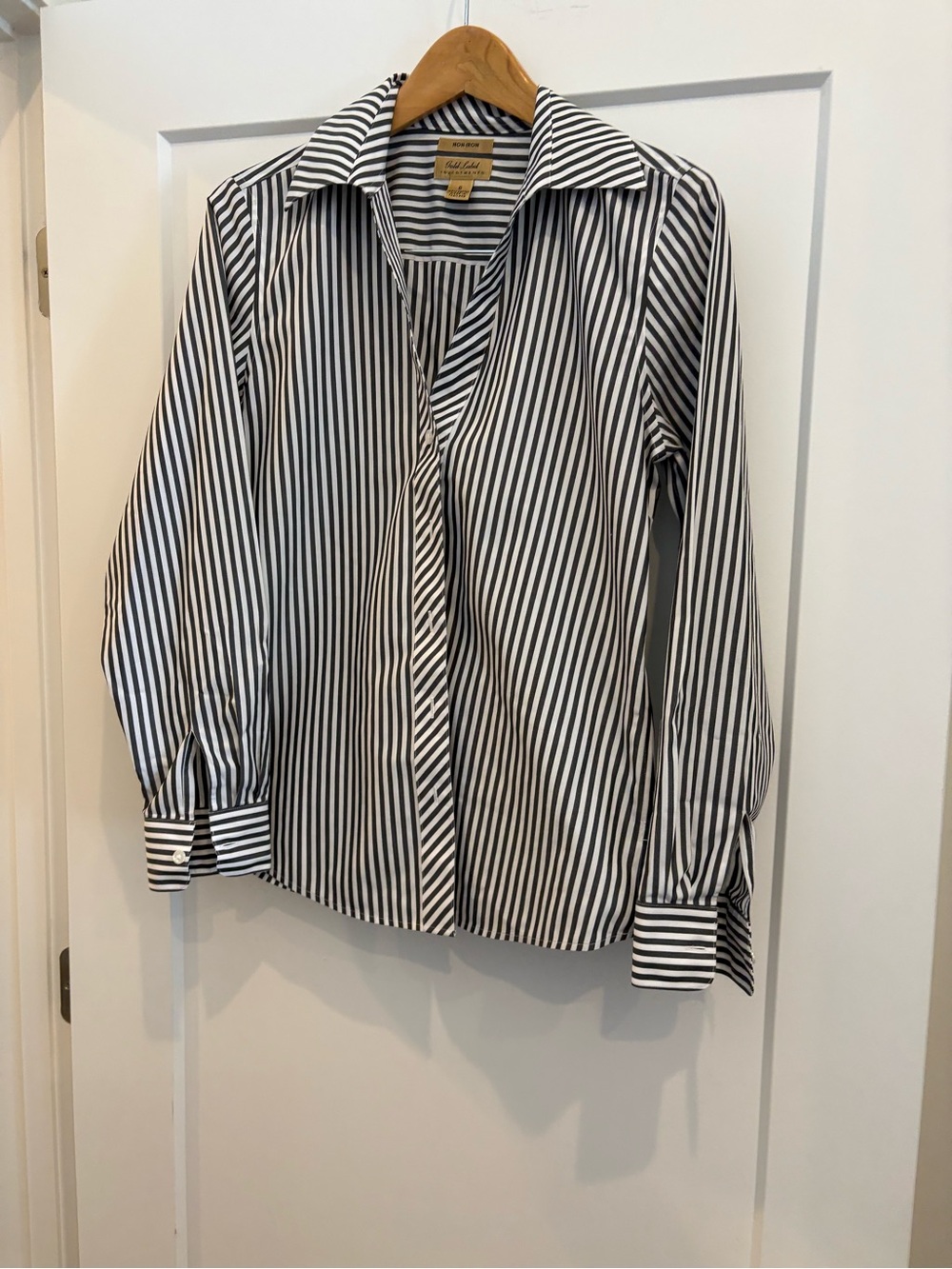 Classic Black & White Striped Button-Down Shirt - Women's Collared Top